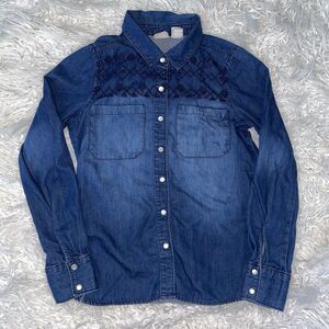 Vintage Mudd Denim And Lace Button Down Shirt Pearl Snap Y2K Size Small